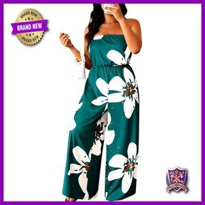 Plus Size Strapless Jumpsuit Floral Print Off Shoulder Summer Romper